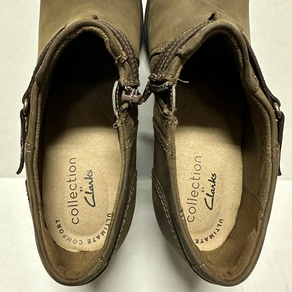 Clarks Diane Lela Womens Size 6.5 Taupe Leather Bootie Dark Ortholite Worn Once - Picture 5 of 12
